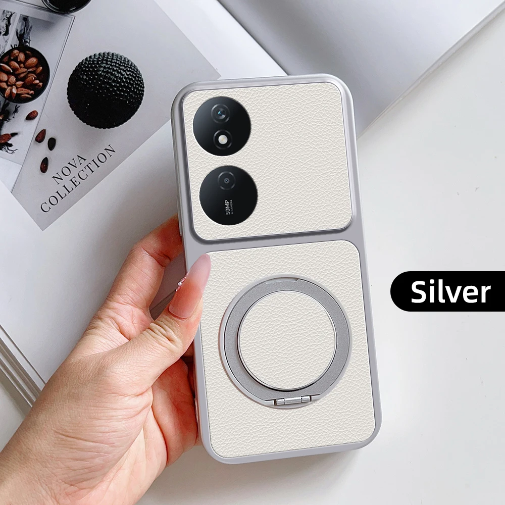 Fashionable Multi-Angle Rotatable Kickstand Phone Case - PU Leather Texture Shockproof Cover