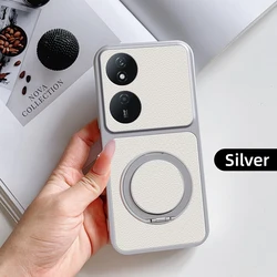 Fashionable Multi - Angle Rotatable Kickstand Phone Case - PU Leather Texture Shockproof Cover for Honor Play 50 Plus (Silver)