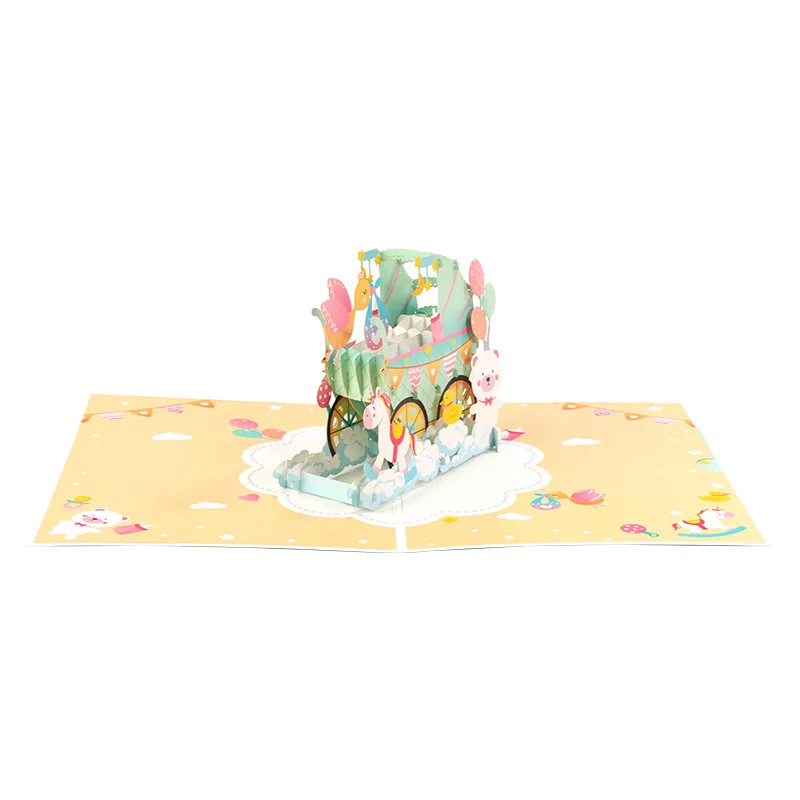 3D Pop Up Baby Shower Greeting Cards Birthday Thanks Card Cartoon Postcard Handmade Holidy Wishes Gifts To Baby Or Friend