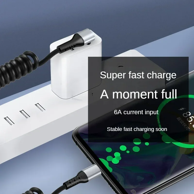 High-Power 90-Degree Spring USB-C Fast Charging Cable - 66W 6A