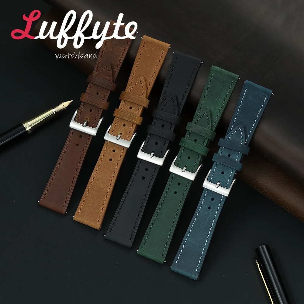 Premium Crazy Horse Leather Watchband - Multi-Color Replacement Wrist Straps