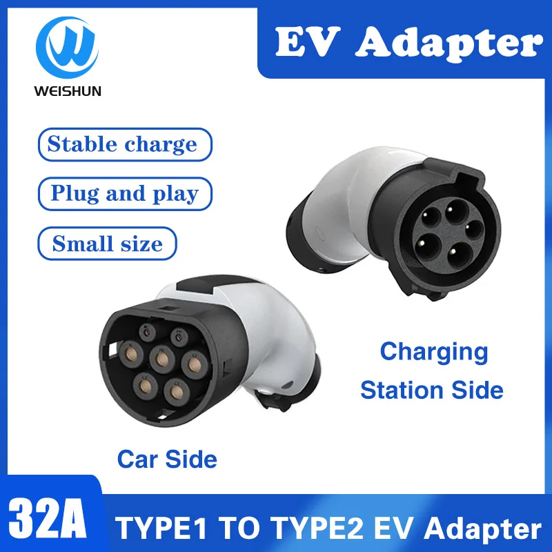 

EV Charger Adaptor 32A 7.2KW SAE J1772 Socket Type 1 to Type 2 Converter For Tesla Type2 hyundai Eletric Vehicles Charging