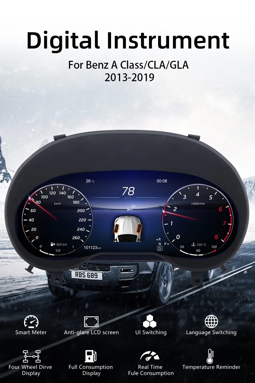 Digital Instrument Cluster For Benz A Class/CLA/GLA 2013-2019 Speedometer 12.3”H