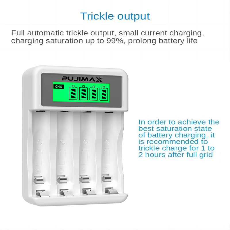 PUJIMAX Smart LCD Battery Charger with 4 Slots for Rechargeable AA/AAA Batteries