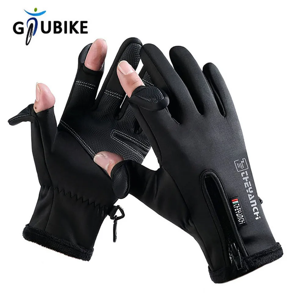 Gants pêche hiver GTUBIKE waterproof 2 doigts flip velours chaud vent hommes femmes