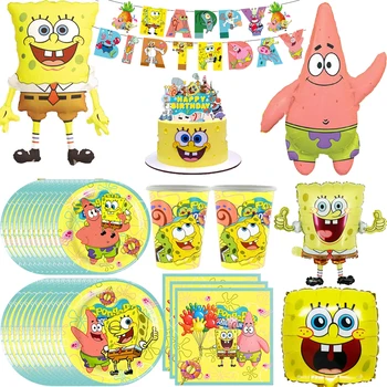 Spongebob Decorazioni per feste di compleanno Stoviglie usa e getta Tazza Piatto Tovagliolo Banner Palloncino 3d per bambini Set di forniture per baby shower 1