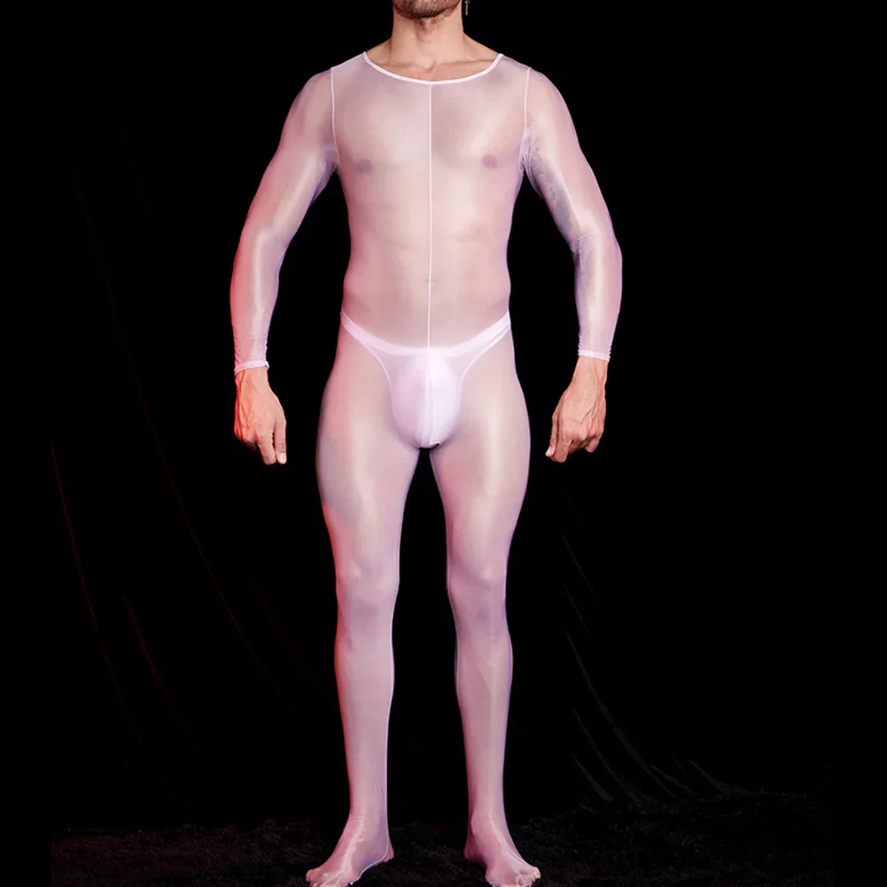 Men Polyester Long Sleeve Skin Sport Fitness Stretchy Bodysuit Underwear Bodystocking Crotchless