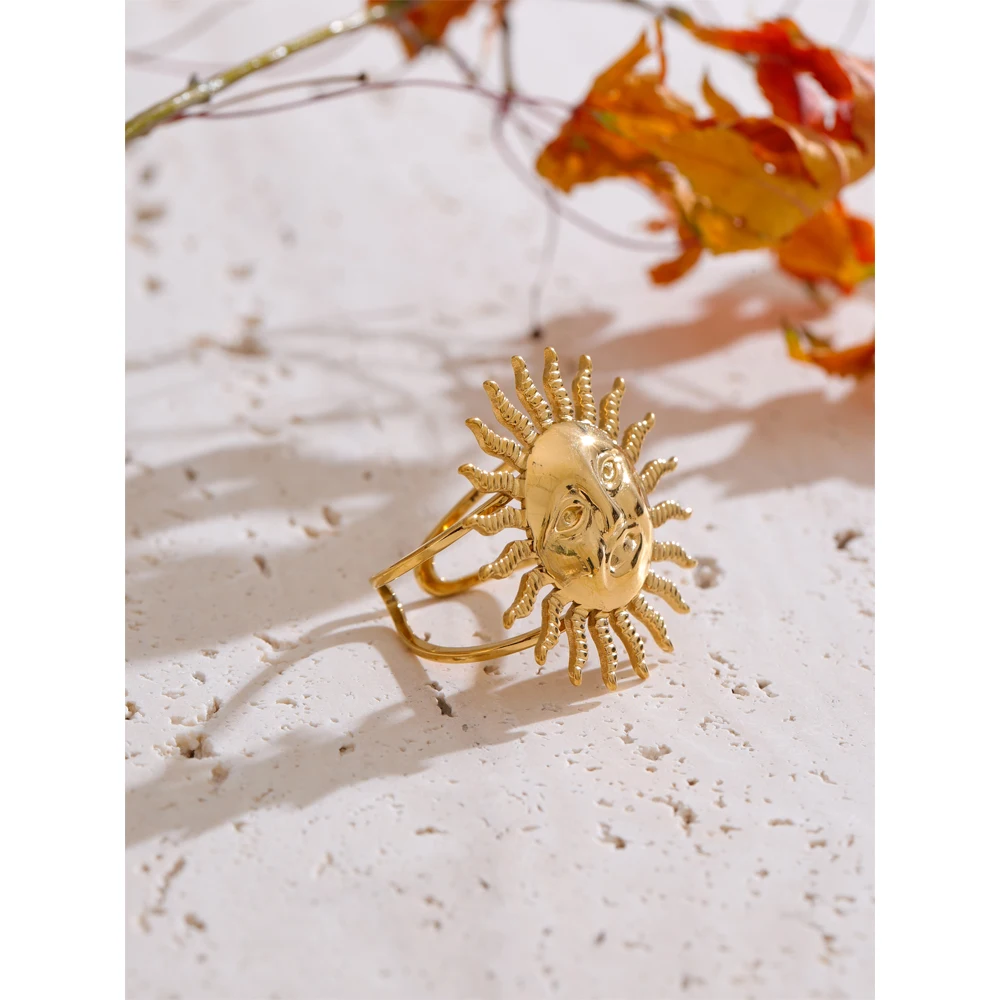 Yhpup Metal Ring 18K Golden Plated Adjustable