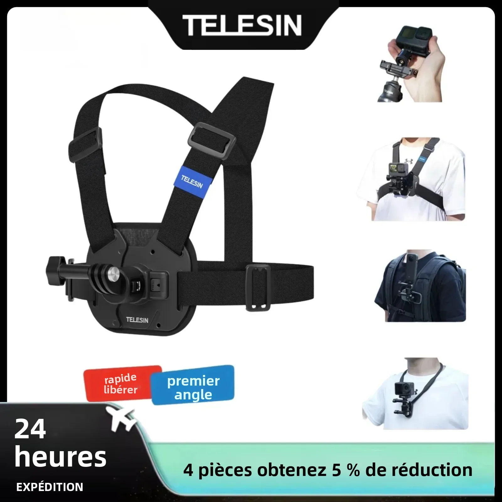 Support pour GoPro avec Clip Téléphone et Adaptateur Action