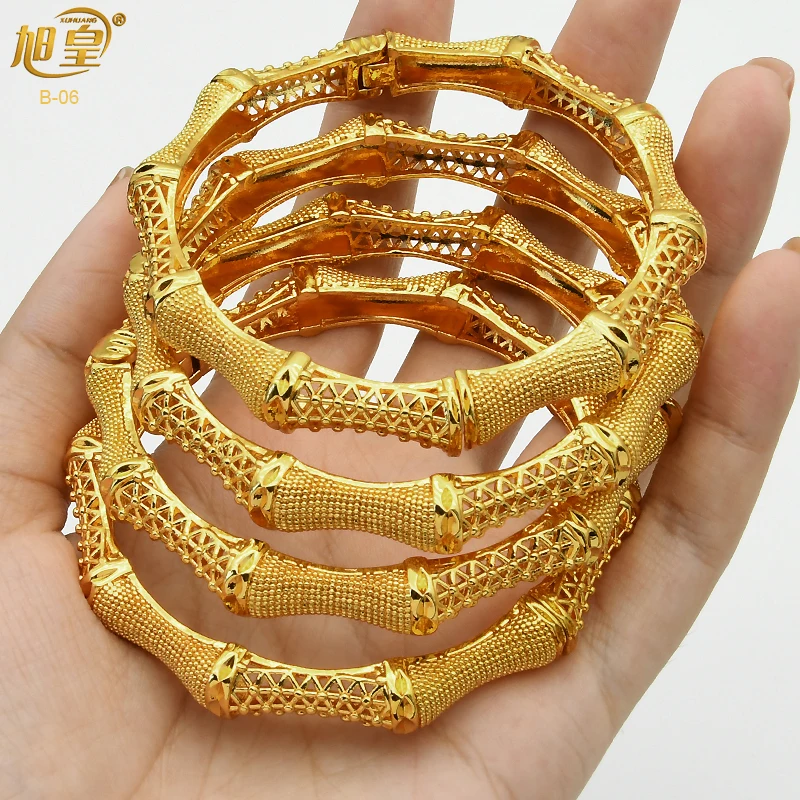 Xuhuang african gold color bangles for women indian middle eastern nigerian wedding luxury plated jewellery brazilian