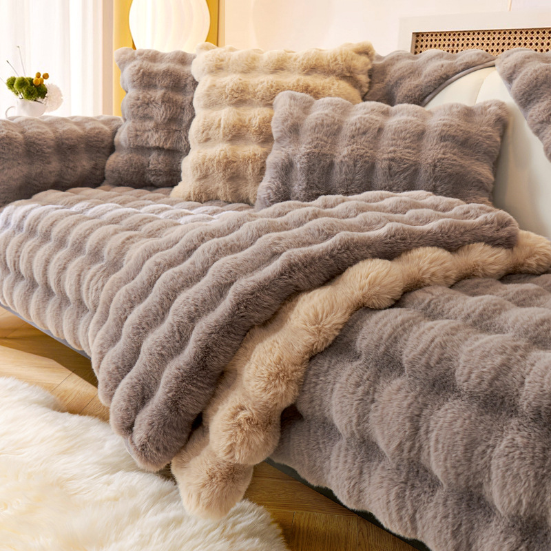 Thicken Imitation Rabbit Fur Plush Sofa Slipcover Non-slip  Soft Sofa Towel Couch Cushion For Living Room Modern Home Decor