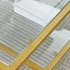 Golden Metal Glass Coffee Table - Two-Tiered with Tempered Glass, Stylish Metal Frame Coffee Table for Bedroom 3