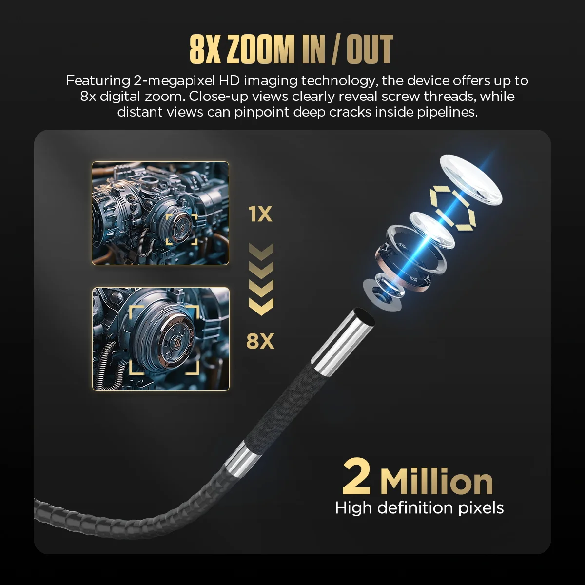 AUTOOL SVB405 6.45mm 360도 회전 산업용 내시경 (자동차 배관 검사, 하수구 카메라, 보어스코프, 2MP 카메라)