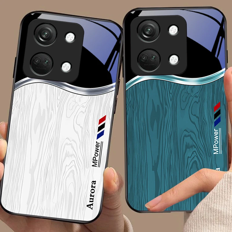Advanced Wood Grain Tempered Glass Phone Case - Black, Hard Shell Design