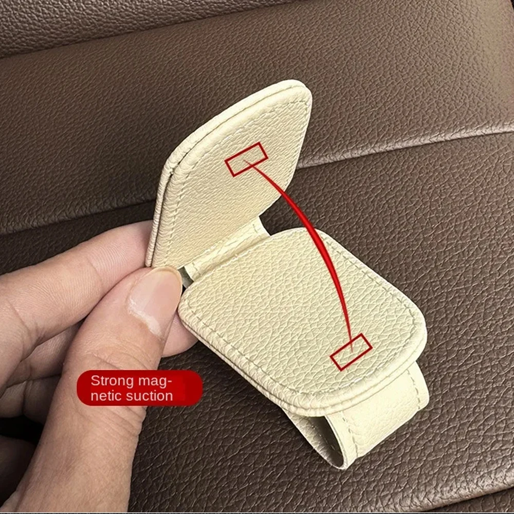 Universal Car Sunglasses Holder Car Magnetic Leather Clip Card Ticket Holder Auto Sun Visor Glasses Box Decoration Accessories