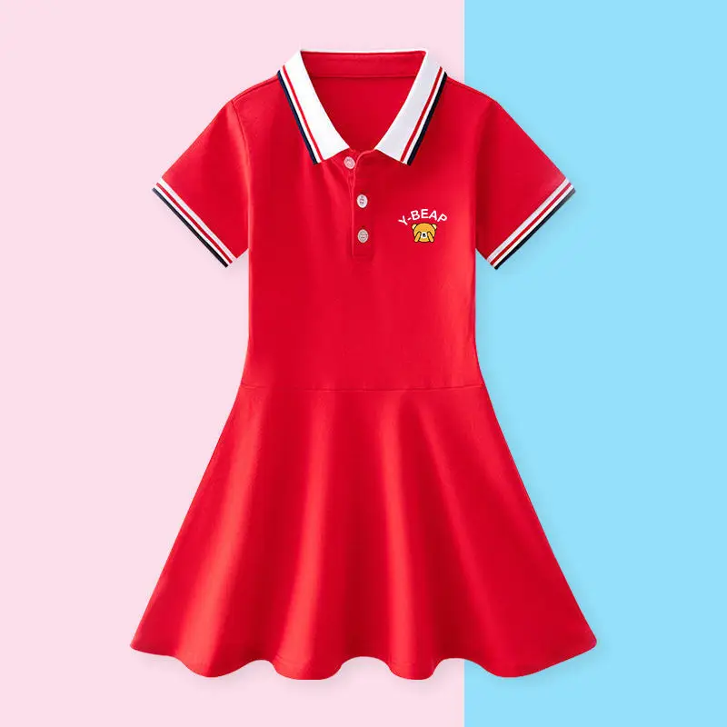 Children's Girls Summer Clothes Girls Short Sleeve Picque Polo Dress Short Sleeve Casual A-Line Dress Pleated Casual