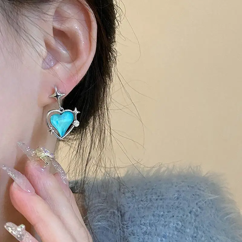 ピアス Heart Turquoise Earrings #8262 Gothic Heart Earrings | Blue Earrings | Stud Earrings