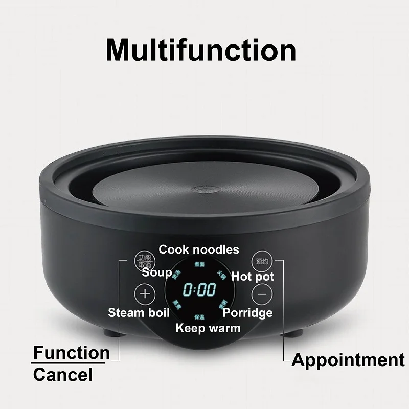 110V/220V Smart Electric Cooker Multifunction Split Pot Home Non-stick Frying Pan Mini Electric Hot Pot Appointment Steamer 1.8L 4