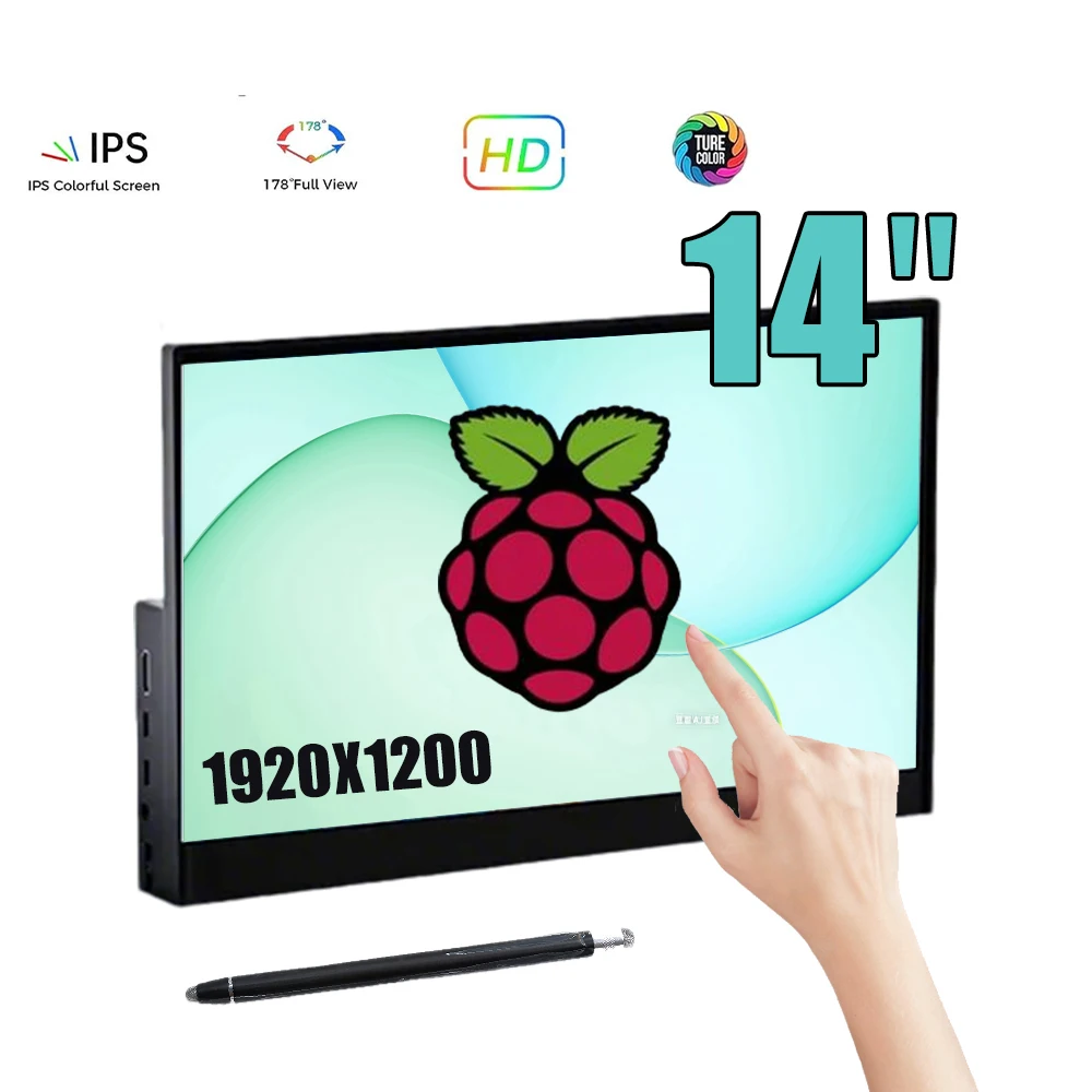14인치 터치 휴대용 모니터 1920x1200 16:10 HDMI USB 라즈베리 파이..