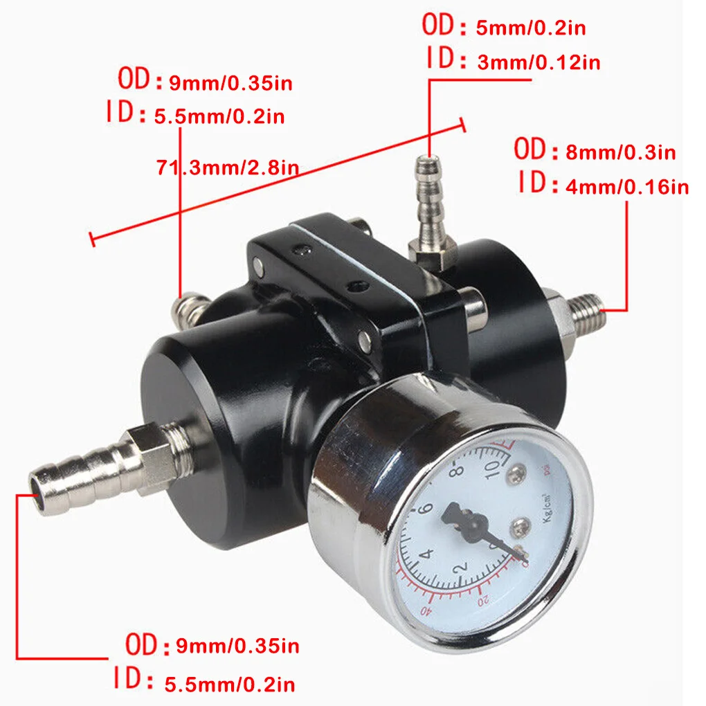 0-140 PSI Adjustable Fuel Pressure Regulator Oil Injection Regulating Valve with Gauge Booster Install Tool Accessories