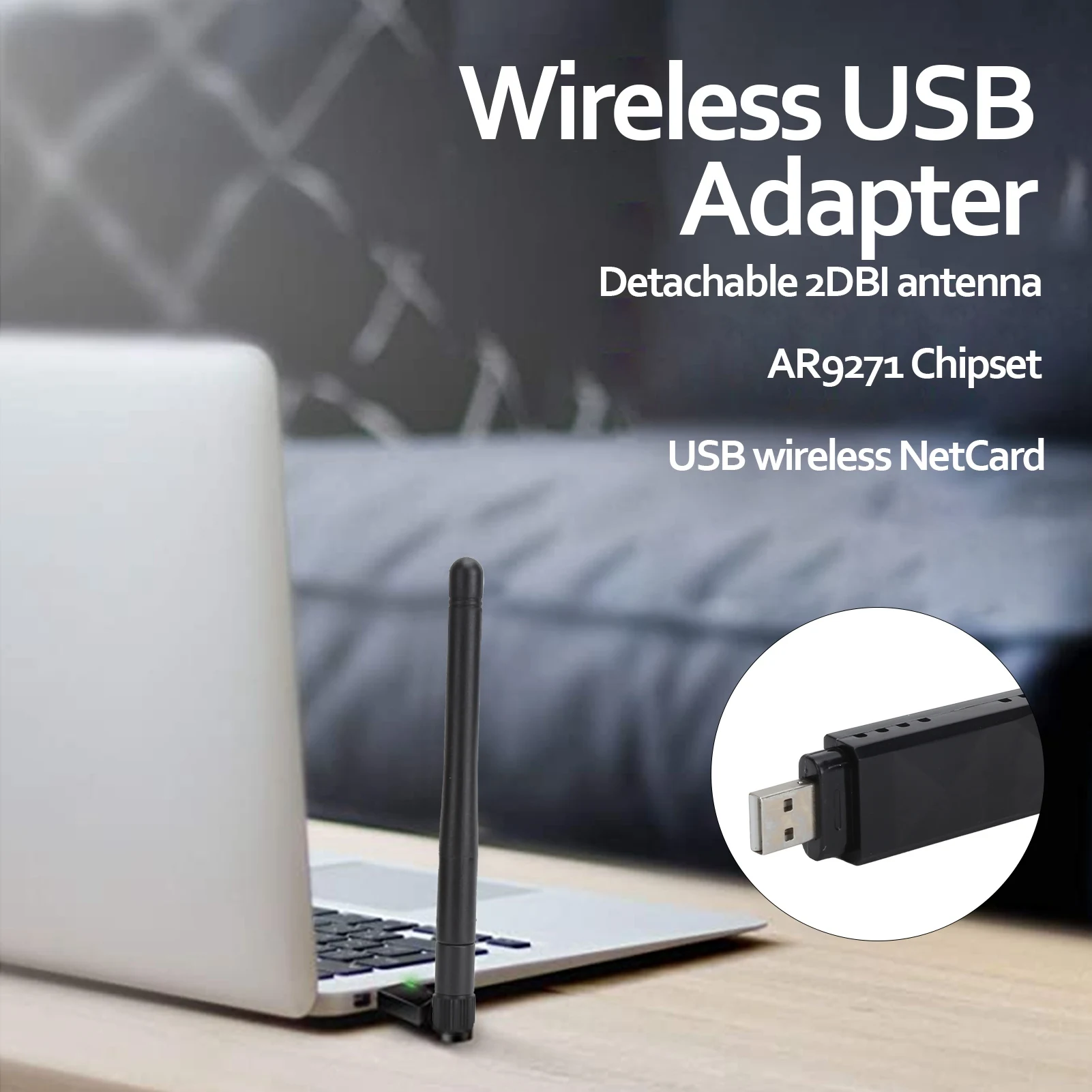 휴대용 무선 넷카드 AR9271 USB WiFi 어댑터 분리형 2DBI 안테나 어댑터 플러그 앤 플레이 TV 컴퓨터용 고품질