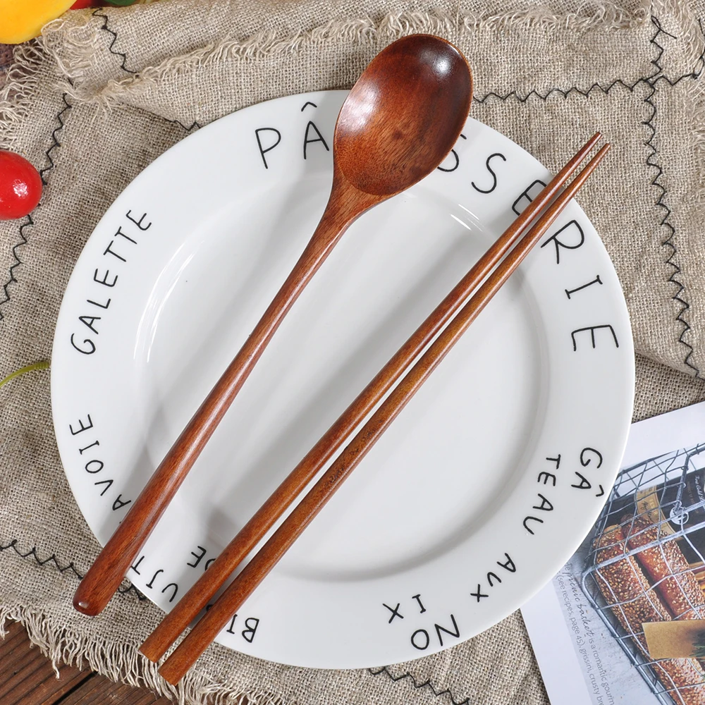 1 Pairs Chopstick +1 Spoons Portable Japanese Wooden Chopsticks Spoon