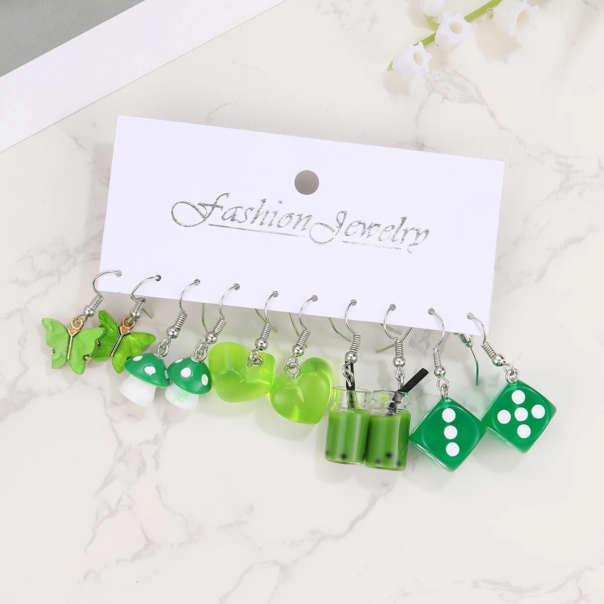 2023 New Cartoon Green Mushroom Dangle Earrings for Women Butterfly Frog Duck Cute Earrings Set Geometric Trendy Jewelry Gifts