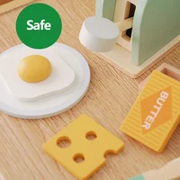 Wooden Toaster Toy Kids Bread Machine Kit Pretend Play Kitchen Toys Set Breakfast Educational Toys Gifts for Girls Boys 4