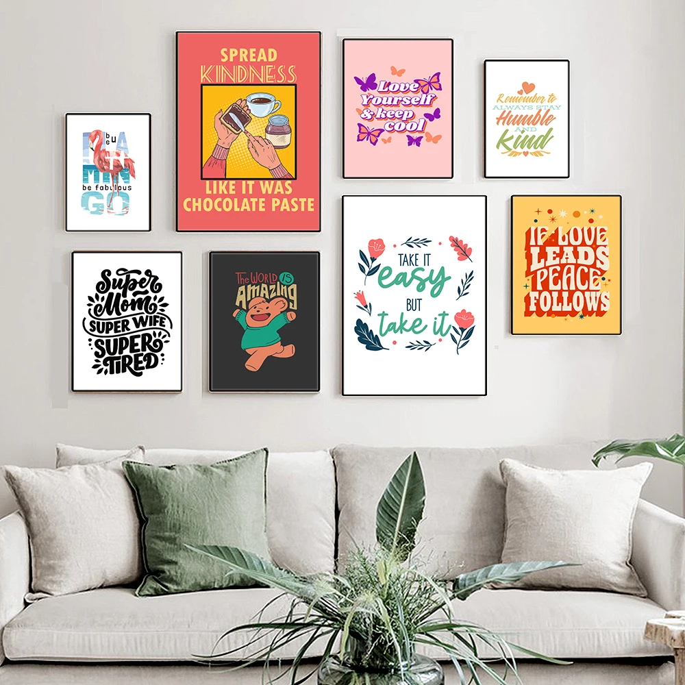 

Abstract Flower Canvas Painting Poster Inspirational Mottoes Home Wall Art Animal Butterfly Living Room Decor Kind Love Pictures