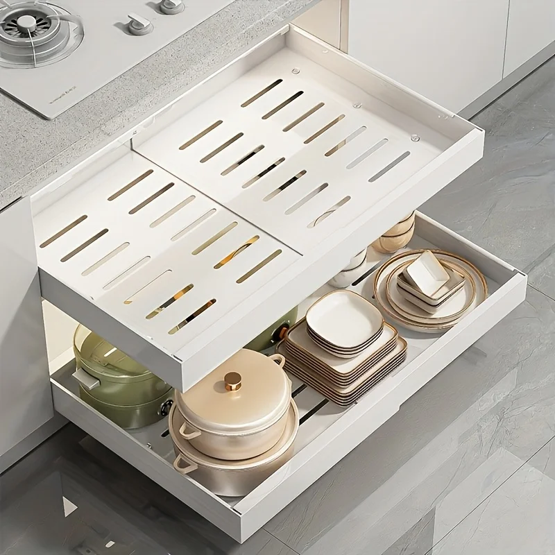 Cabinet Organizer Pull Out Drawer Space-Saving Pull Out Shelves for Pot and Pan Sliding Under Sink Storage Shelf Pantry