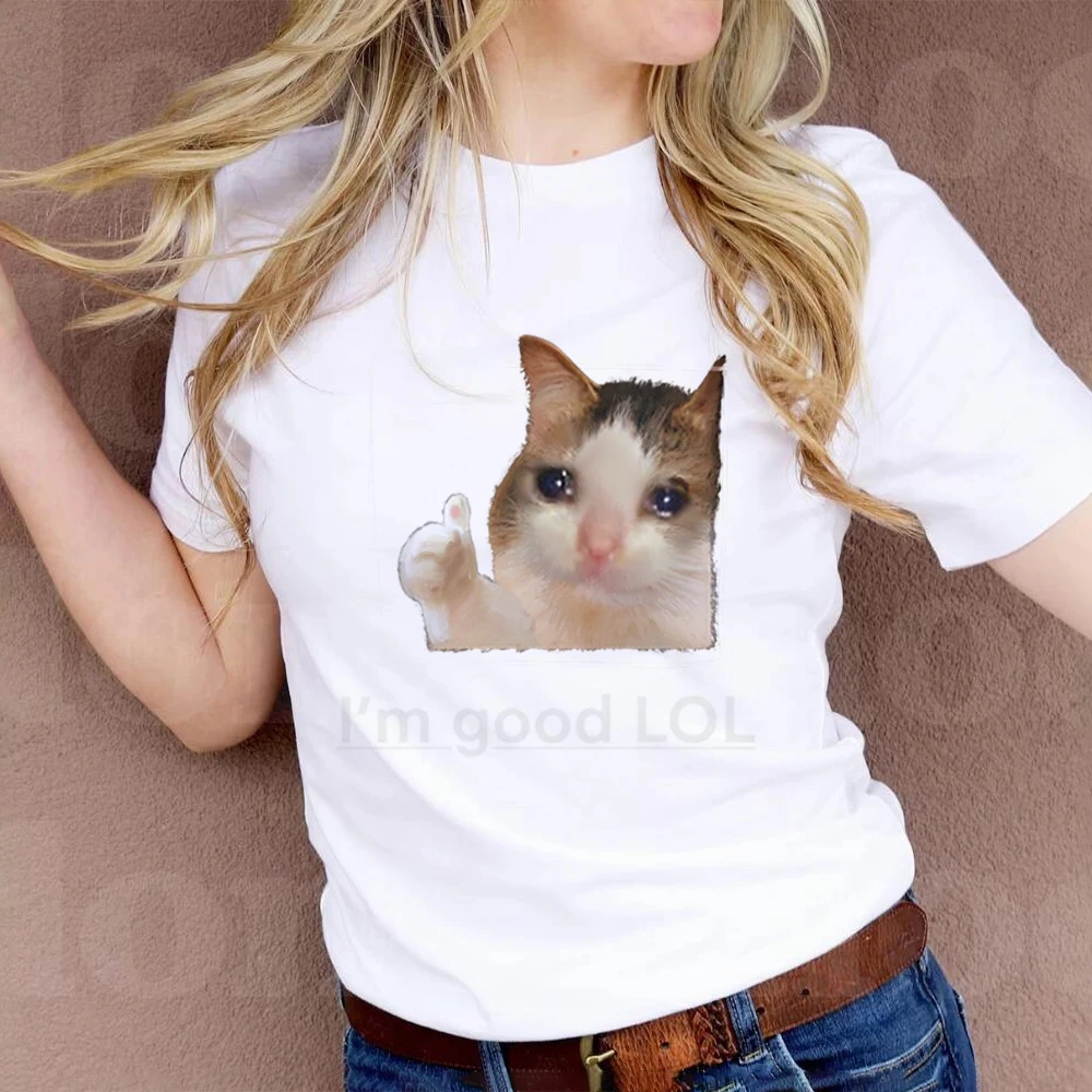 Sad Cat Meme Men's Women's Short Sleeve T-shirt Funny Graphic T-shirt Comfortable Soft Casual T-shirts Funny Daily Wear Tees 5