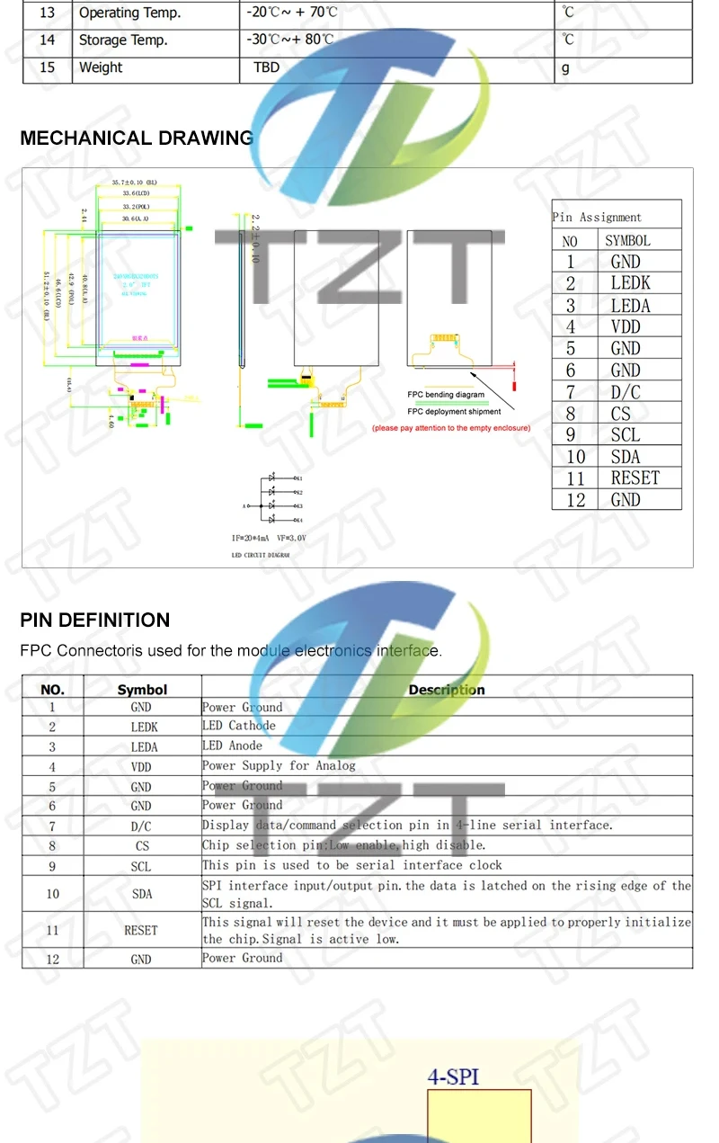 TZT 2,0 Zoll TFT Display OLED LCD Laufwerk IC ST7789V 240RGBx320 Dot-Matrix SPI Schnittstelle für Arduio Vollfarb-LCD-Anzeigemodul – Detail 3