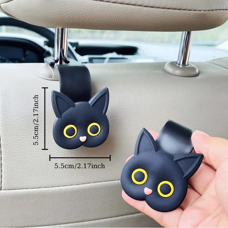 2pcs Cute Cartoon Cat Car Headrest Hooks Vehicle Hanger for Purses Bags Coats Umbrellas