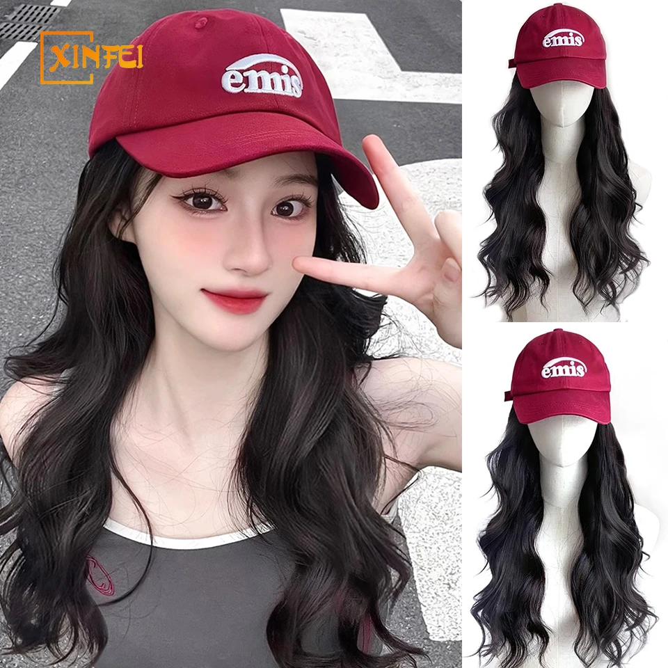 

Женская шапка из синтетического парика с крупными волнами, цельный Женский пушистый натуральный модный винно-Красный Регулируемый бейсболка, новинка, длинный кудрявый полный парик