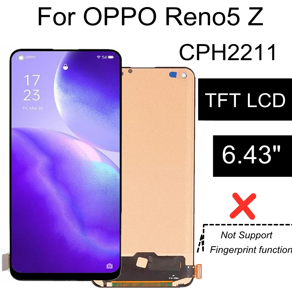 6.43 ''Tft Lcd Per Oppo Reno5 Z Schermo Lcd Touch Panel Digitizer Assembly Per Oppo Reno 5Z Cph2211 Display