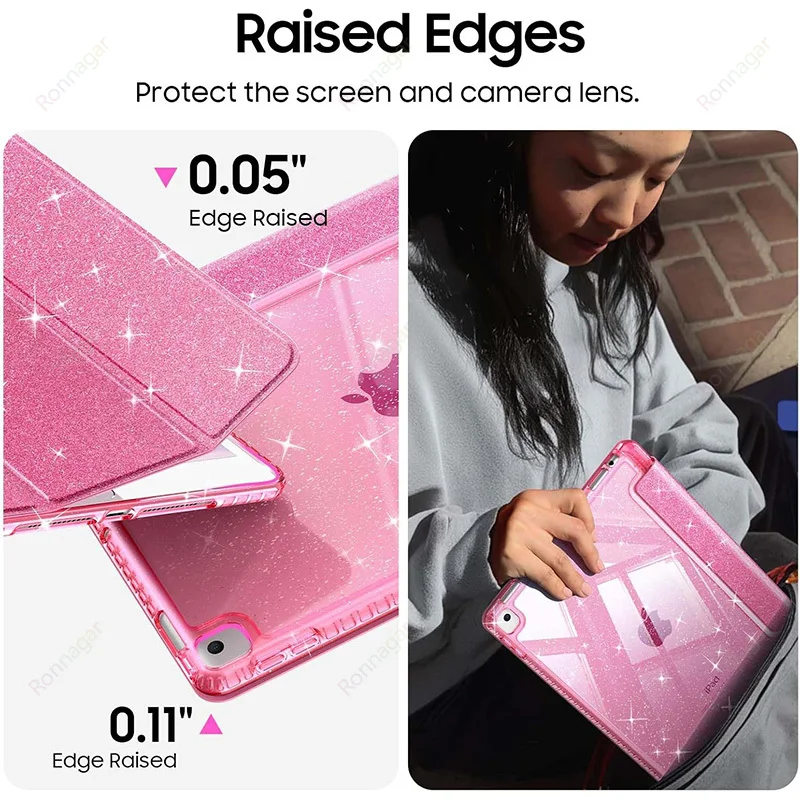 Glitter iPad Case with Pencil Holder & Hard Shell Back