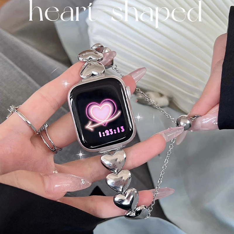 

Ремешок в форме сердца для Apple Watch, металлический корейский браслет для iWatch Ultra 9 8 7 6 SE 5 4 3, 38 мм 40 мм 41 мм 42 мм 45 мм 49 мм