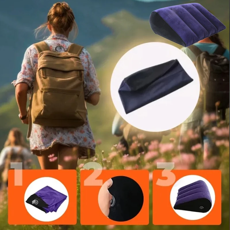 Inflatable PVC Flocking Pillow Wedge Love Pillow Triangle Foldable Master Cushion Labor-saving Sitting Camping Pillow Furniture 3