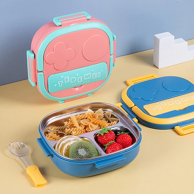 Fiambrera portátil para niños, caja de almuerzo de acero