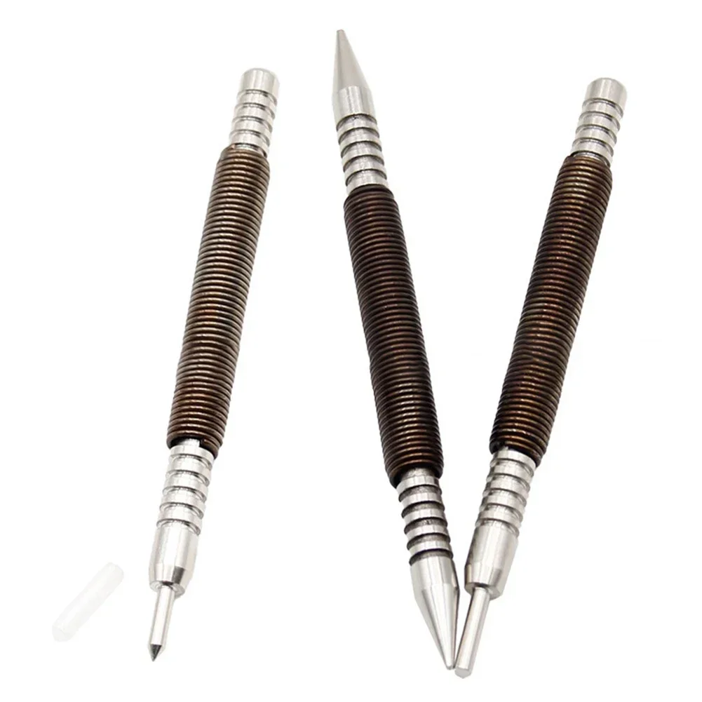 Spring Tool Center Pin Punch Spring Loaded Marking Woodwork 1/8 3/32 Inch Double-headed Nails For Punching Holes 3PCS