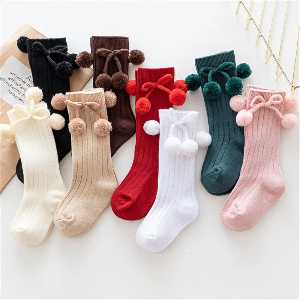 Kids Knee High Socks Boys Girls Pompom Socks Baby Leg Warmers Infant Toddler Cotton Sock Autumn Winter Kids Clothes Accessories 1