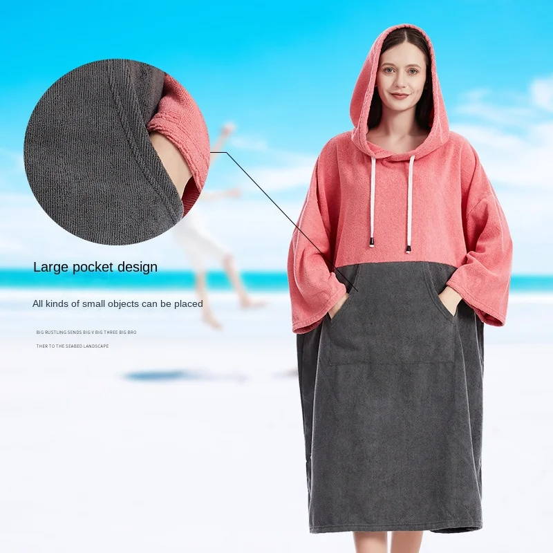 Sun Protection Bathrobe Bath Towel Extra Large Hooded Beach Wetsuit Towel Changing Robe Quick Dry Microfiber Towelling For Adult 3