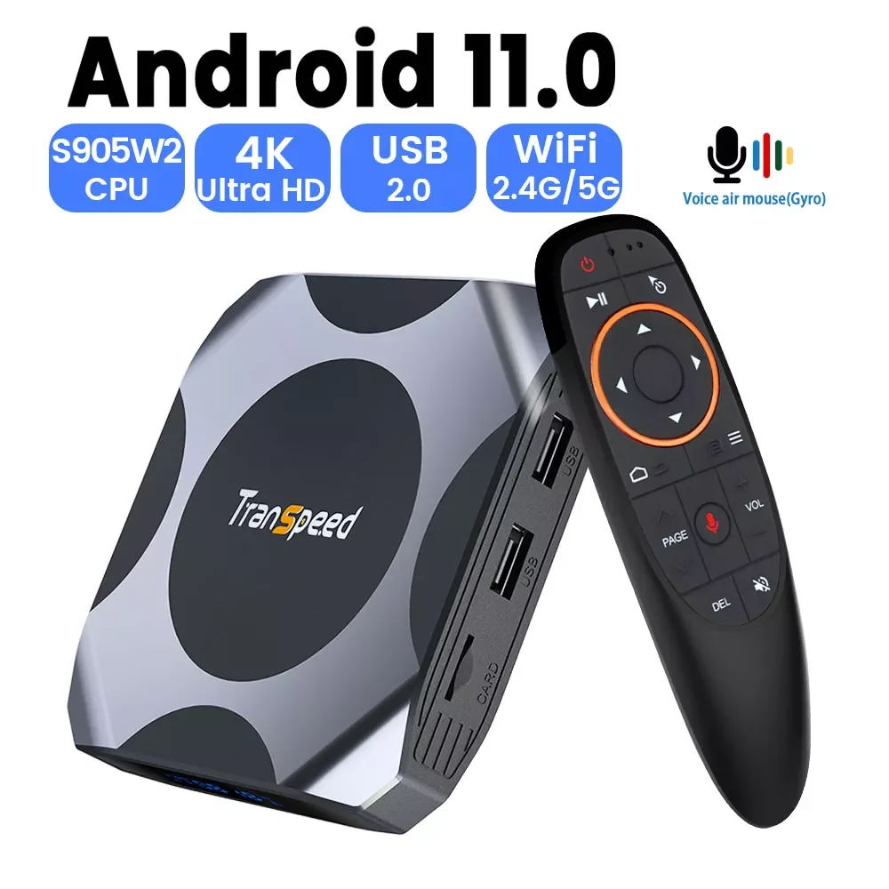 Transpeed AV1 Android 11 Amlogic S905W2 TV Box 2.4G&5.8G Wifi BT5.2 32G 64G  Media Player 4K 3D fast Set top box now tv stick