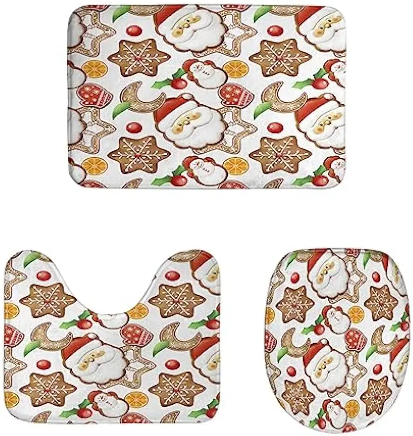 Simpatici Tappeti Da Bagno Di Pan Di Zenzero Di Babbo Natale Set 3 Pezzi Colorati Moon Star Biscuit Red Ball Snowflake Tappetino Da Bagno Vasca Antisc