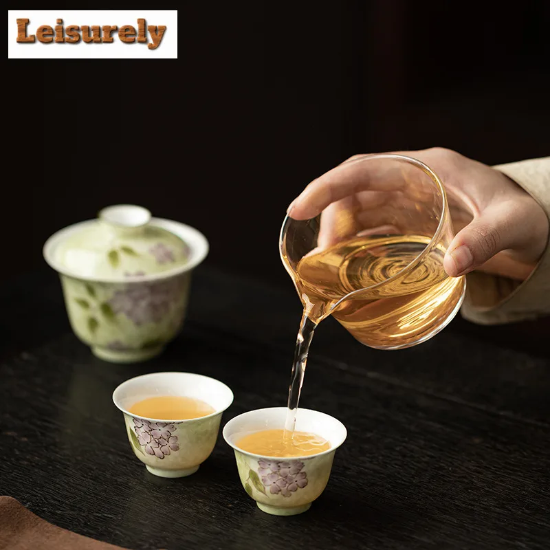 Hand-painted Hydrangea Flower Travel Tea Set Kit Elegant 1 Pot 2 Cups Tea Making Organizer Portable Outdoor Stock Bags Ornaments