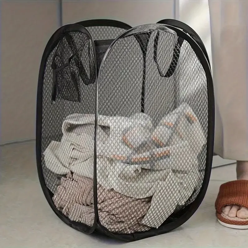 Portable Nylon Mesh Laundry Storage Basket for Home Use