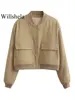 Willshela Women Fashion Solid Bomber Jackets Coat With Pockets V-Neck Single Breasted Long Sleeves Female Chic Lady Outfits 2