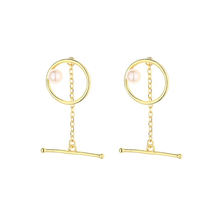 

EZ-12 ZFSILVER 925 Silver Korean Fashion Luxury Trend Gold Letter I Dangle Freshwater Pearl Earring Jewelry Women Match-all Gift