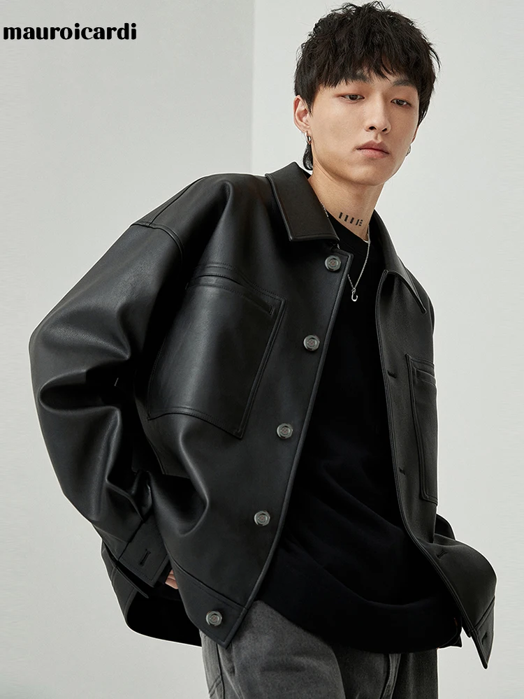 Mauroicardi Spring Autumn Short Oversized Brown Black Soft Faux