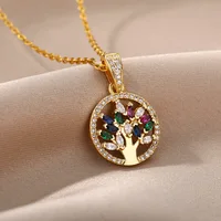 Collier arbre de vie pour femmes, en acier inoxydable, longue chaîne, pendentifs, tendance, ras du cou, bijoux esthétiques, 2023 2